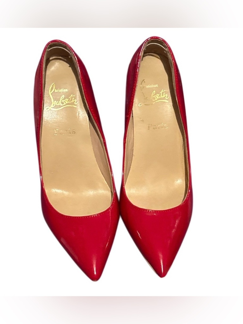 Christian Louboutin Red Patent Pointed-Toe Pumps - Classic Silhouette